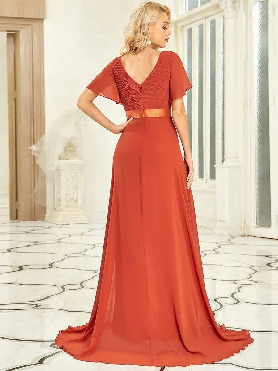 ever MONICA|Long Empire Waist Bridesmaid Dress with Short Flutter Sleeves - Image 73