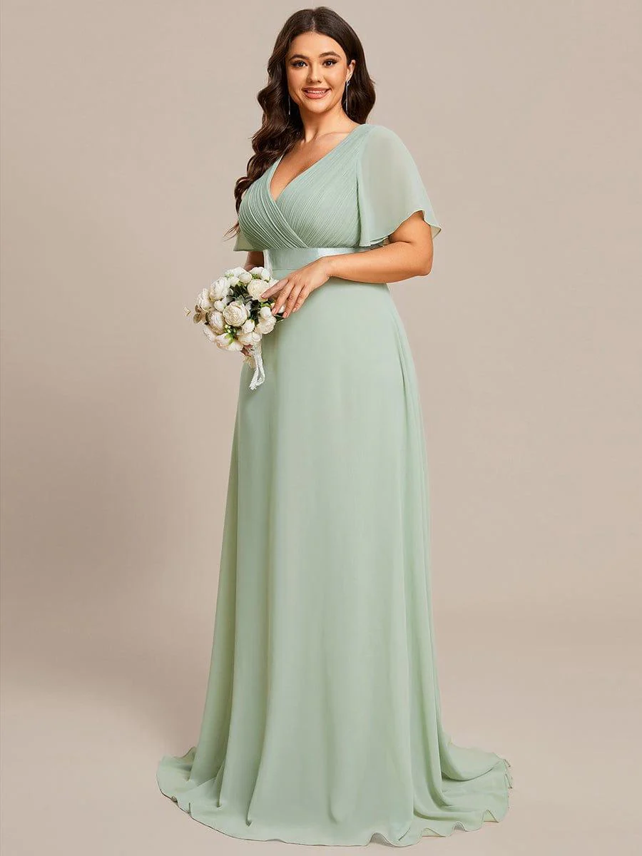 ever MONICA|High Waist Maxi Chiffon Bridesmaid Dress with Short Sleeves - Image 108