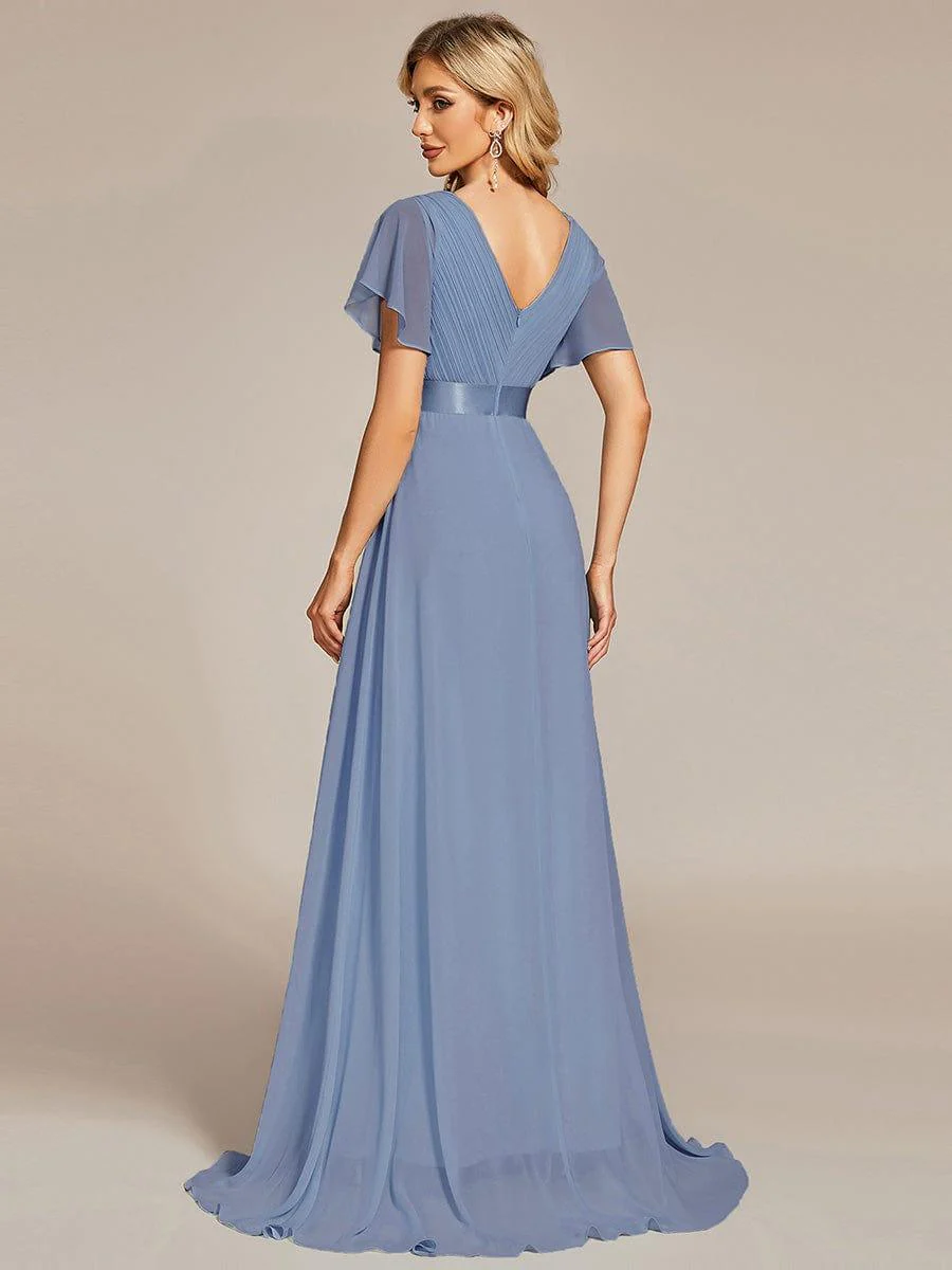 ever MONICA|High Waist Maxi Chiffon Bridesmaid Dress with Short Sleeves - Image 116