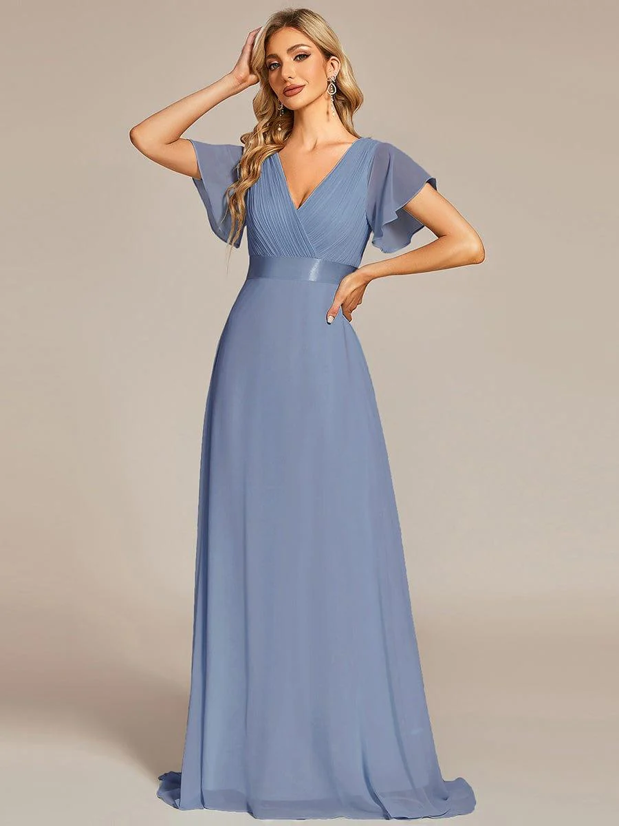 ever MONICA|High Waist Maxi Chiffon Bridesmaid Dress with Short Sleeves - Image 119