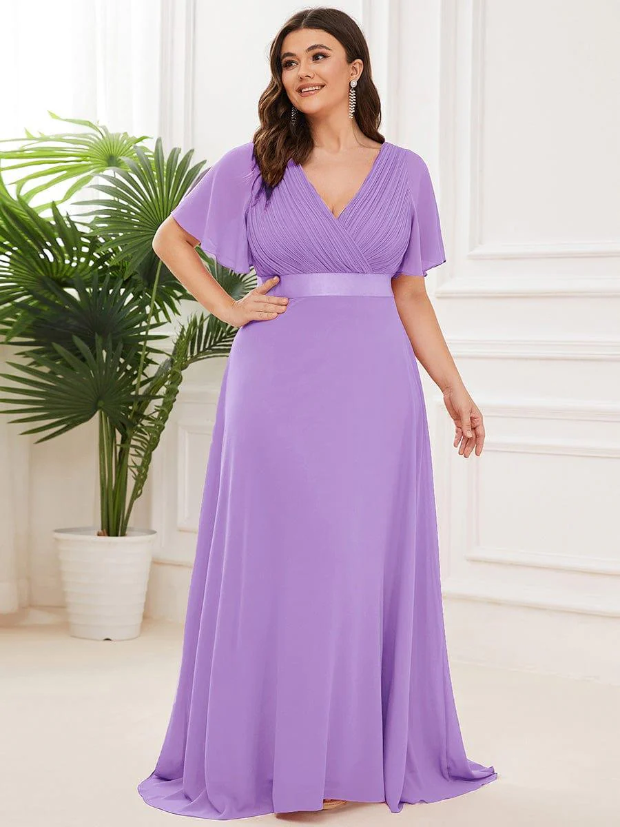 ever MONICA|High Waist Maxi Chiffon Bridesmaid Dress with Short Sleeves - Image 141