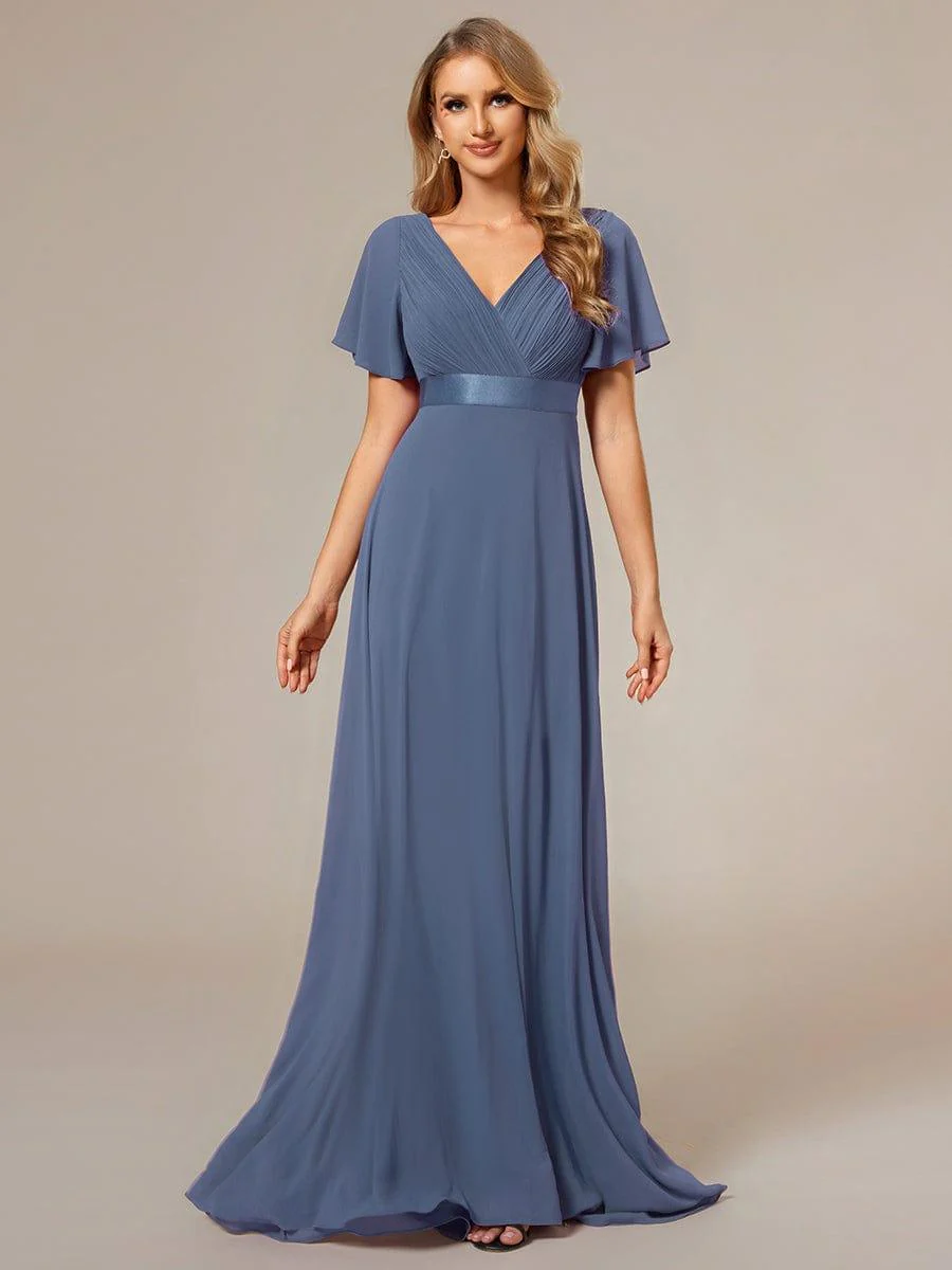 ever MONICA|High Waist Maxi Chiffon Bridesmaid Dress with Short Sleeves - Image 145
