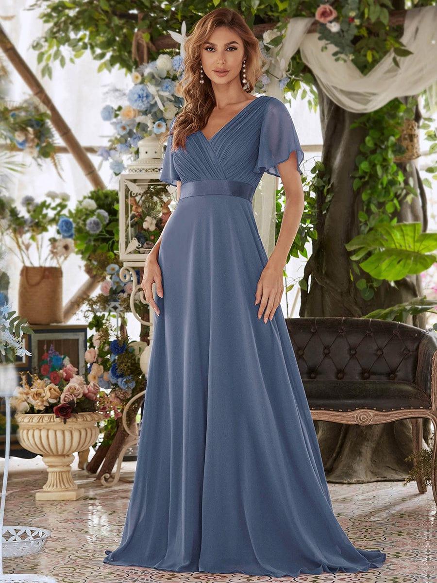 ever MONICA|High Waist Maxi Chiffon Bridesmaid Dress with Short Sleeves - Image 148