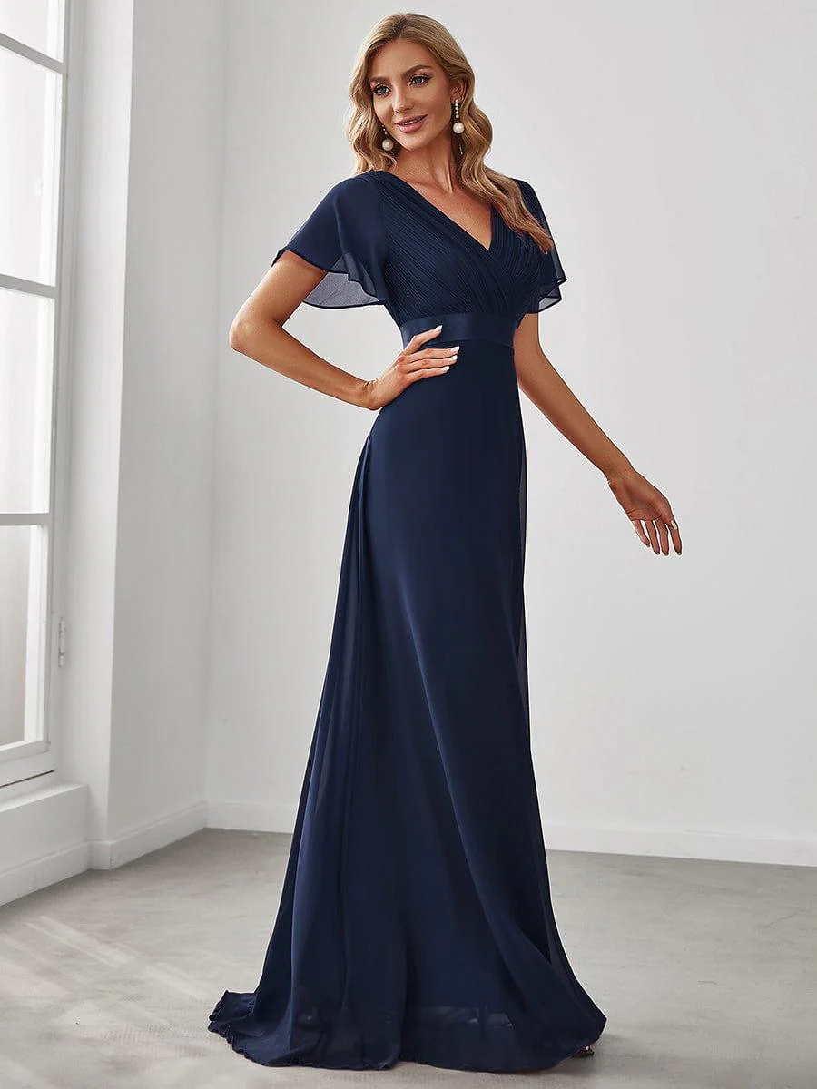 ever MONICA|High Waist Maxi Chiffon Bridesmaid Dress with Short Sleeves - Image 157
