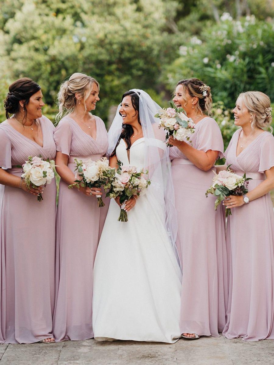 ever MONICA|High Waist Maxi Chiffon Bridesmaid Dress with Short Sleeves - Image 167