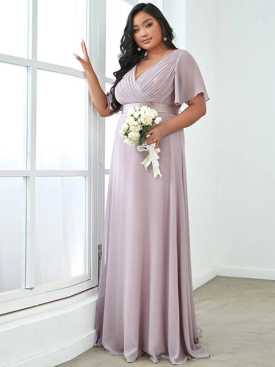 ever MONICA|High Waist Maxi Chiffon Bridesmaid Dress with Short Sleeves - Image 170