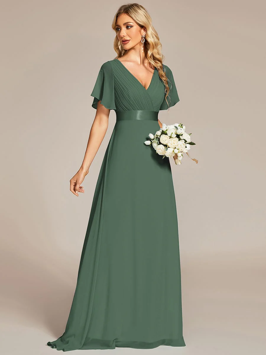 ever MONICA|High Waist Maxi Chiffon Bridesmaid Dress with Short Sleeves - Image 185