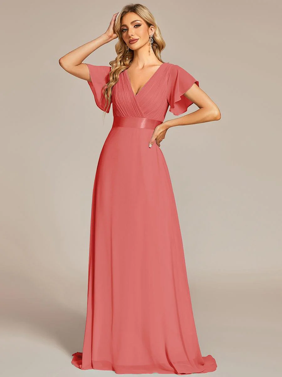 ever MONICA|High Waist Maxi Chiffon Bridesmaid Dress with Short Sleeves - Image 39
