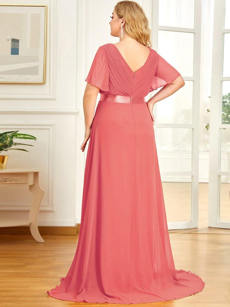 ever MONICA|High Waist Maxi Chiffon Bridesmaid Dress with Short Sleeves - Image 43