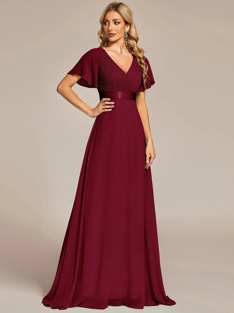 ever MONICA|High Waist Maxi Chiffon Bridesmaid Dress with Short Sleeves - Image 6