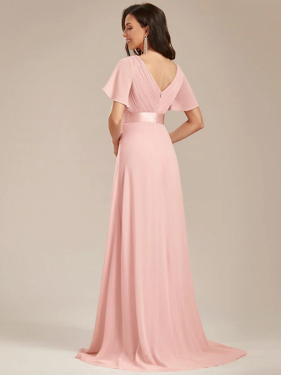 ever MONICA|High Waist Maxi Chiffon Bridesmaid Dress with Short Sleeves - Image 66