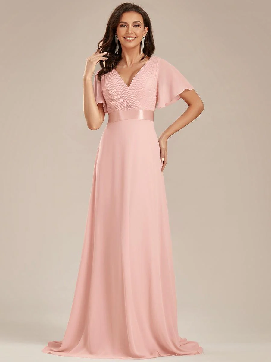 ever MONICA|High Waist Maxi Chiffon Bridesmaid Dress with Short Sleeves - Image 68