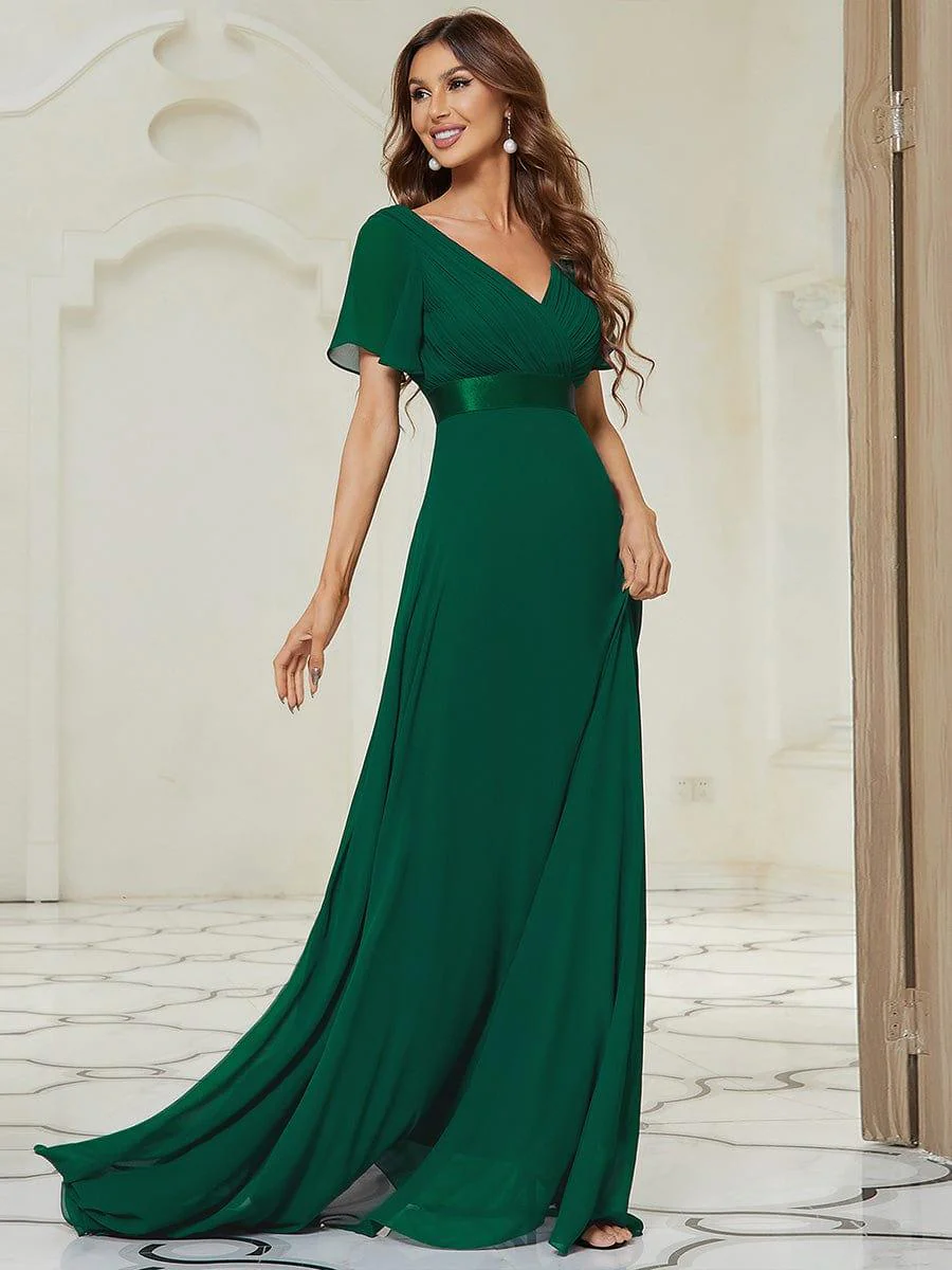 ever MONICA|High Waist Maxi Chiffon Bridesmaid Dress with Short Sleeves - Image 7