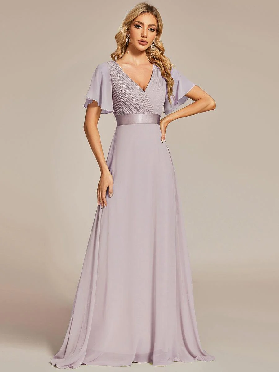 ever MONICA|High Waist Maxi Chiffon Bridesmaid Dress with Short Sleeves - Image 92