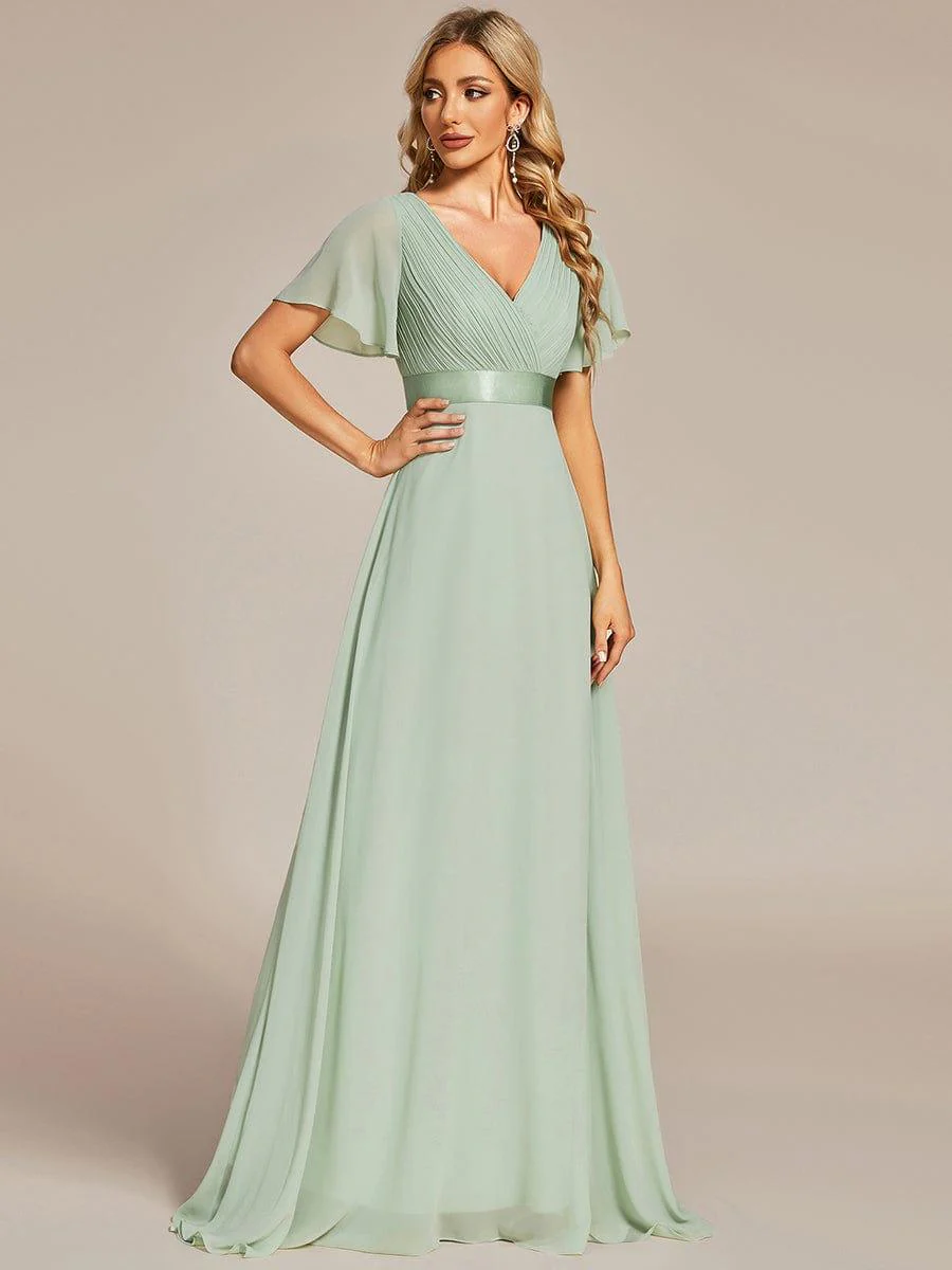 ever MONICA|High Waist Maxi Chiffon Bridesmaid Dress with Short Sleeves - Image 99