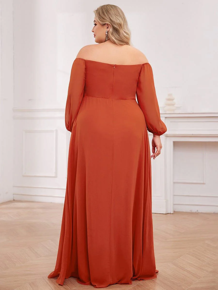 ever DANICA|Long Sleeve Chiffon Off Shoulder Wedding Guest Dresses with High Slit - Image 45