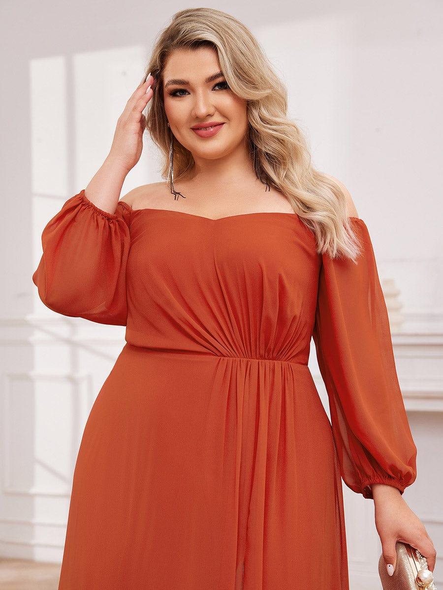 ever DANICA|Long Sleeve Chiffon Off Shoulder Wedding Guest Dresses with High Slit - Image 46
