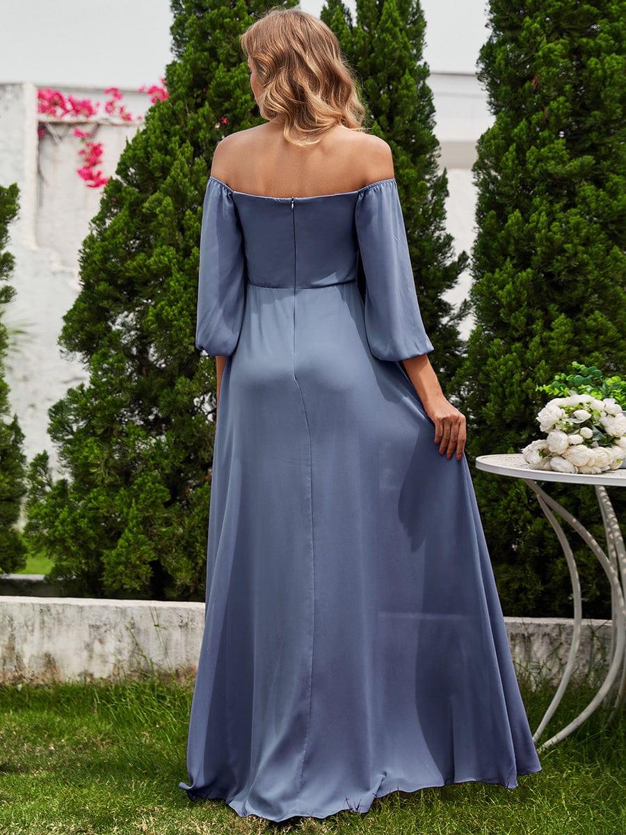 ever DANICA|Long Sleeve Chiffon Off Shoulder Wedding Guest Dresses with High Slit - Image 48