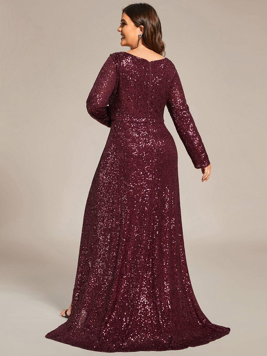 ever SYREN|Long Sleeve V-neck Asymmetrical Hem Sequin Evening Dress(Final Sale) - Image 27