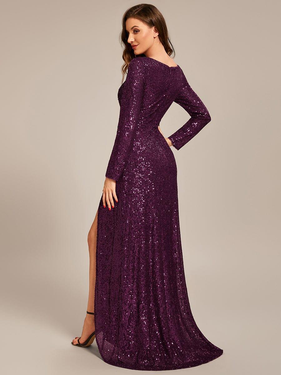 ever SYREN|Long Sleeve V-neck Asymmetrical Hem Sequin Evening Dress(Final Sale) - Image 30