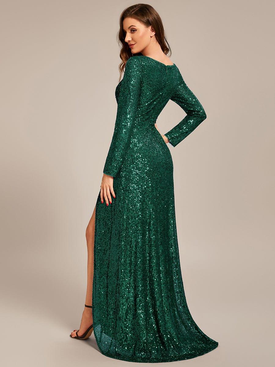 ever SYREN|Long Sleeve V-neck Asymmetrical Hem Sequin Evening Dress(Final Sale) - Image 4