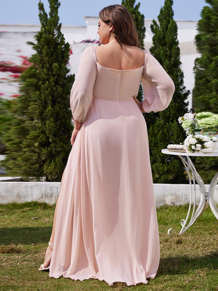 ever DANICA|Long Sleeve Chiffon Off Shoulder Bridesmaid Dresses with High Slit - Image 17
