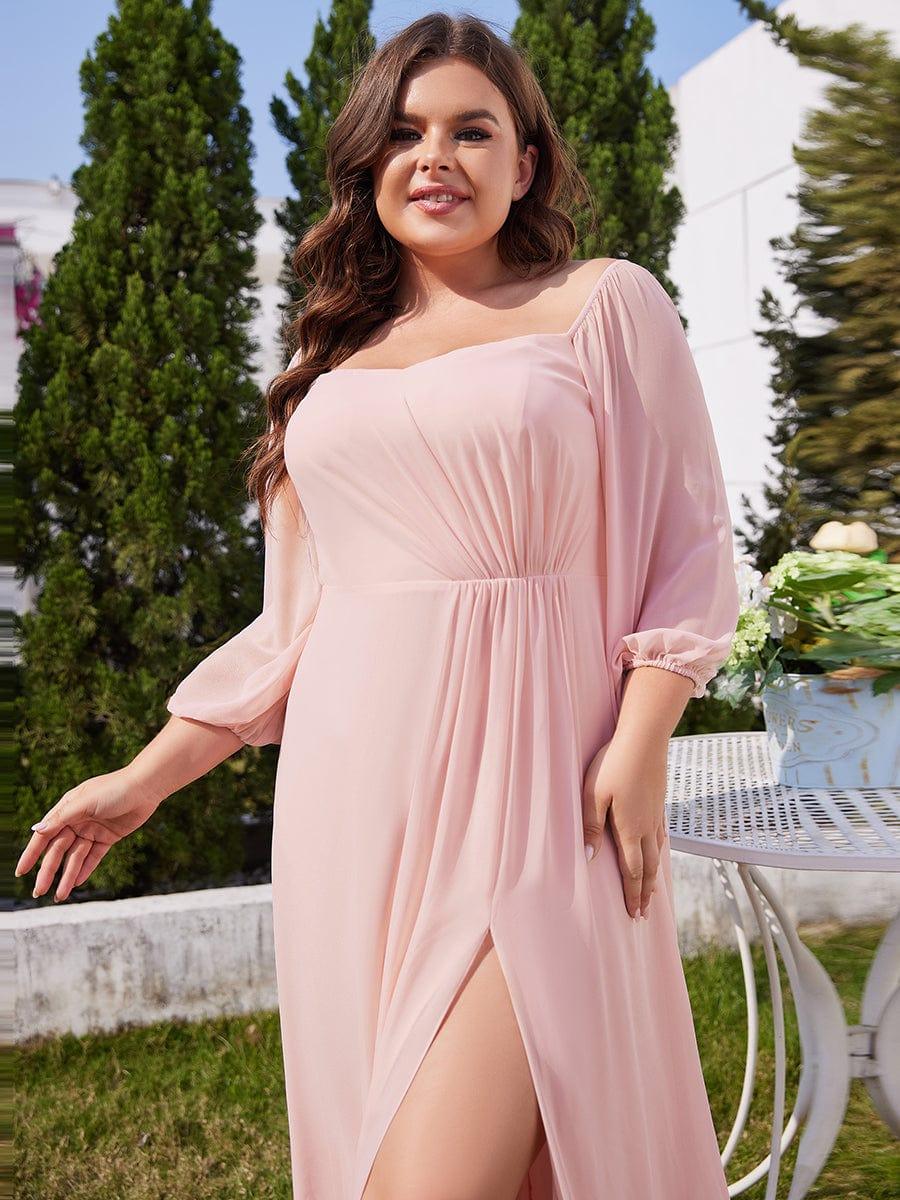 ever DANICA|Long Sleeve Chiffon Off Shoulder Bridesmaid Dresses with High Slit - Image 18