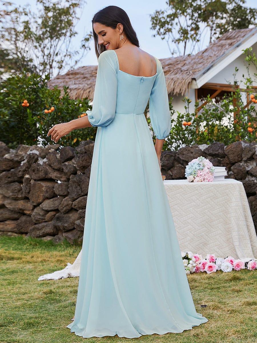 ever DANICA|Long Sleeve Chiffon Off Shoulder Bridesmaid Dresses with High Slit - Image 25
