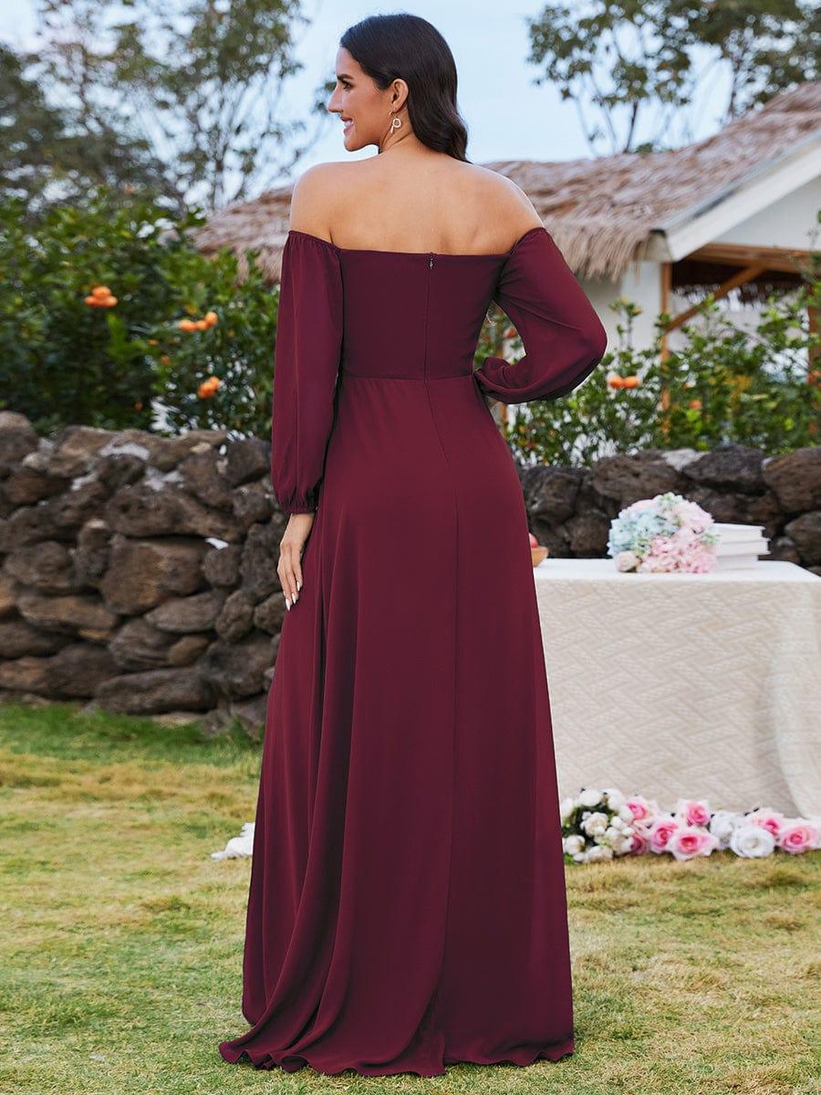 ever DANICA|Long Sleeve Chiffon Off Shoulder Bridesmaid Dresses with High Slit - Image 5