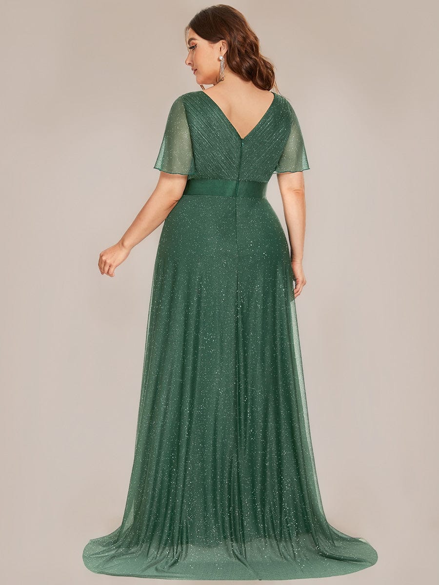 ever LIORÉ|Long Shimmery Flutter Sleeve Pleated V-Neck Evening Dress - Image 108