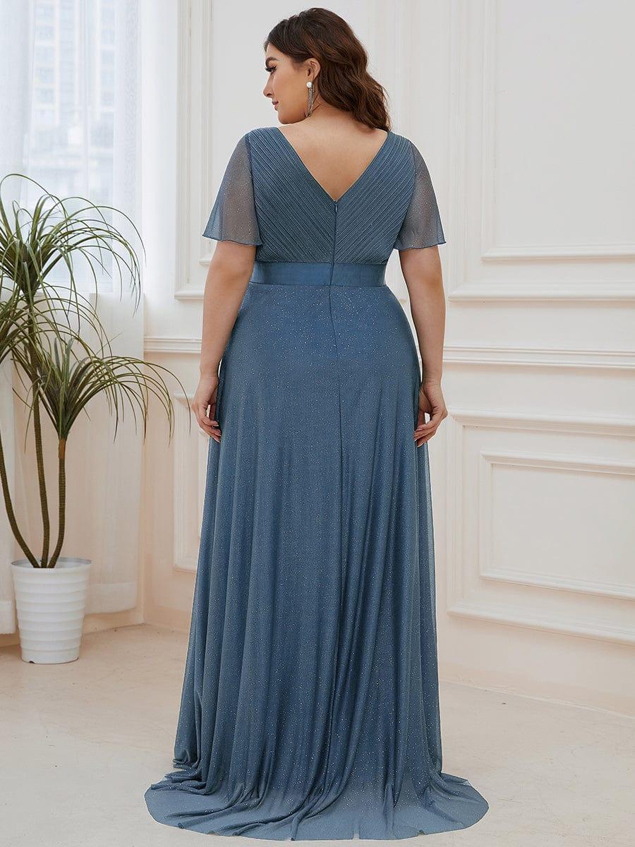 ever LIORÉ|Long Shimmery Flutter Sleeve Pleated V-Neck Evening Dress - Image 55
