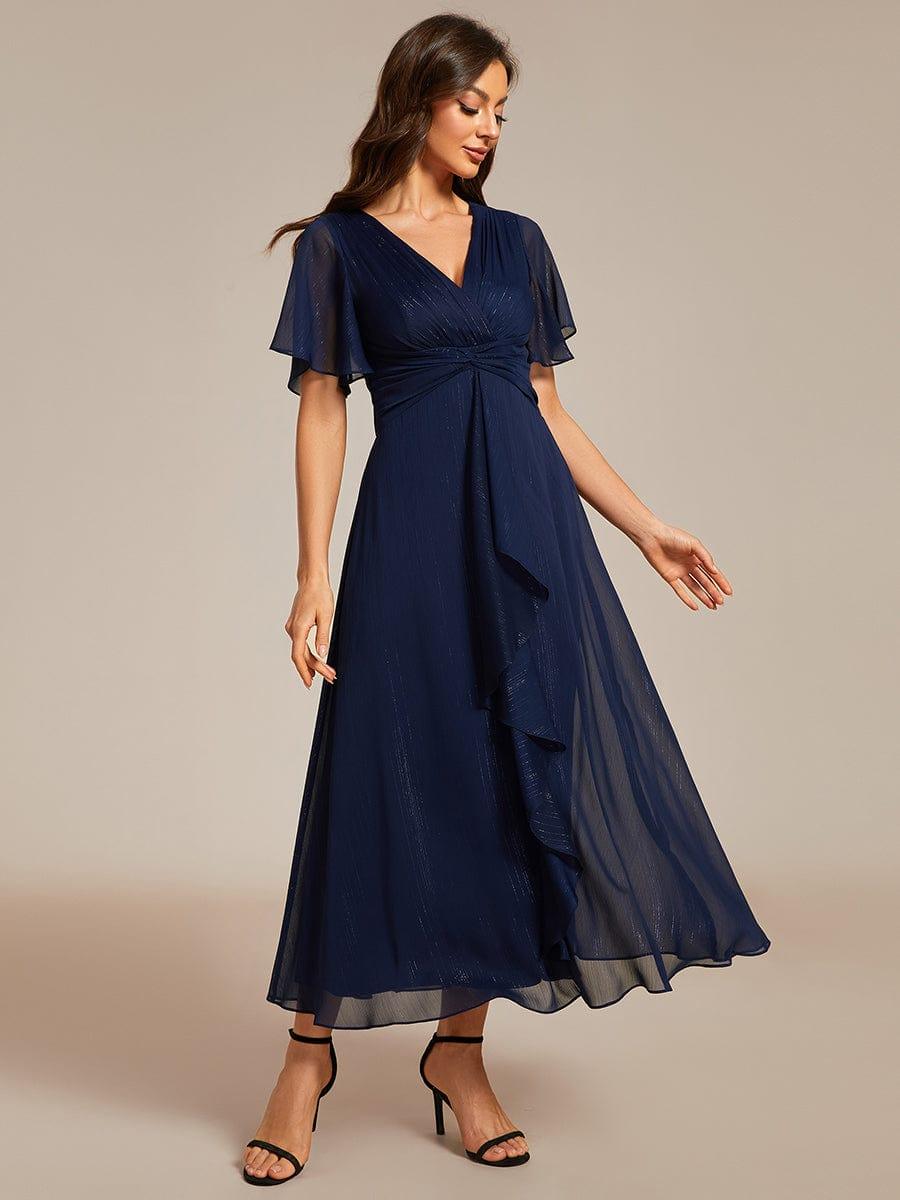 ever OPAHL|Glitter Short Sleeve A-Line Midi Wedding Guest Dress with Ruffled Hem - Image 23