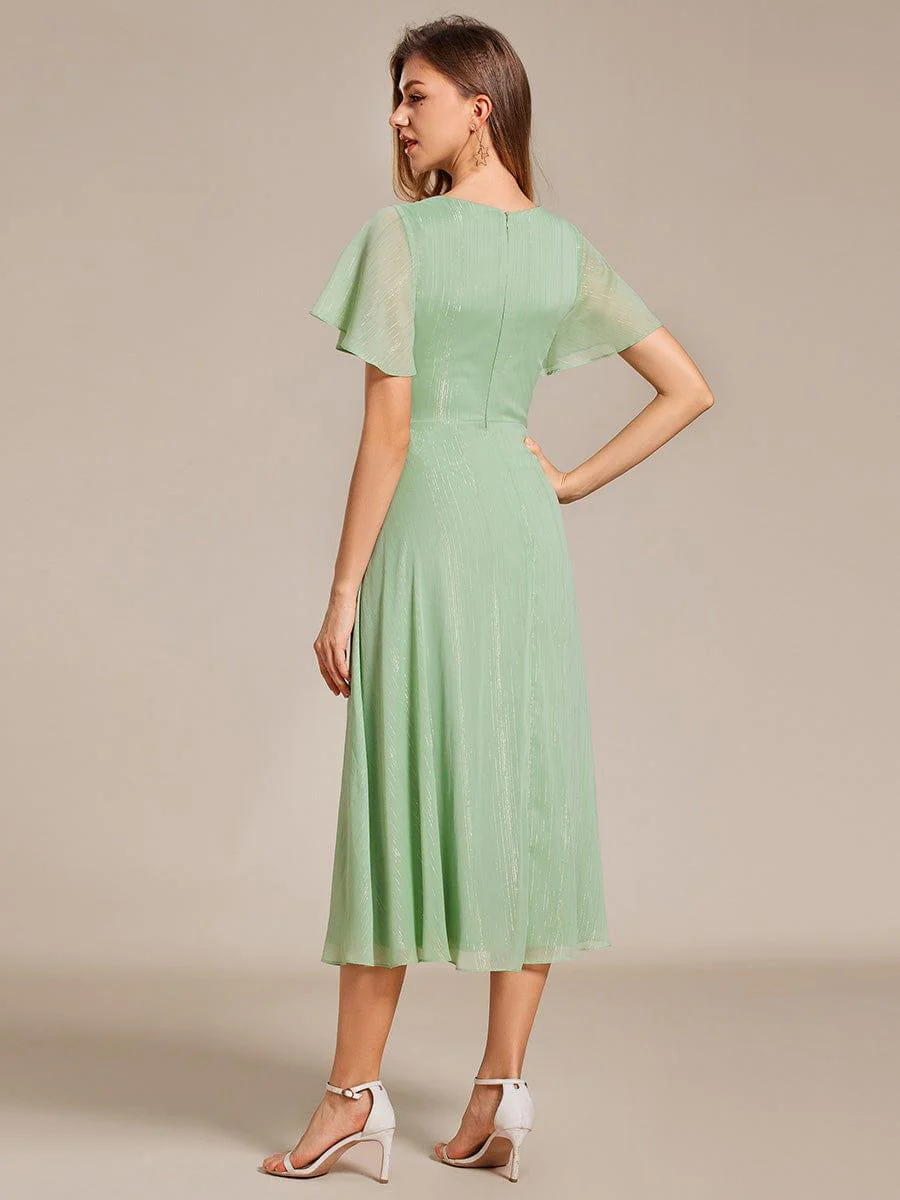 ever OPAHL|Glitter Short Sleeve A-Line Midi Wedding Guest Dress with Ruffled Hem - Image 39