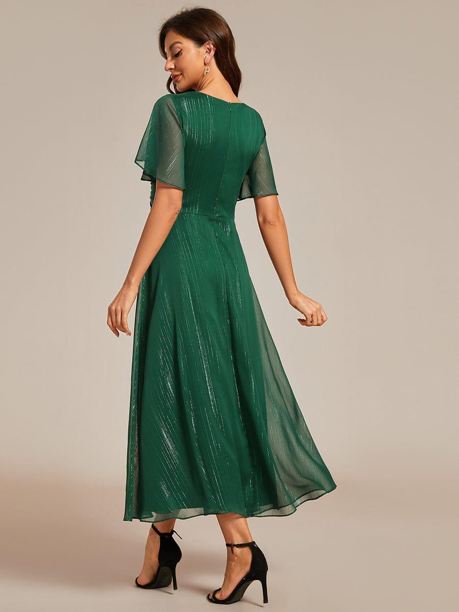 ever OPAHL|Glitter Short Sleeve A-Line Midi Wedding Guest Dress with Ruffled Hem - Image 4