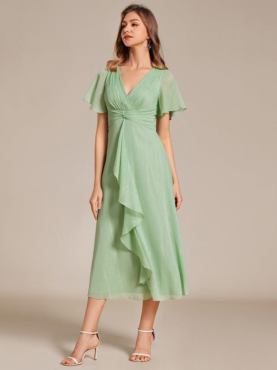 ever OPAHL|Glitter Short Sleeve A-Line Midi Wedding Guest Dress with Ruffled Hem - Image 41