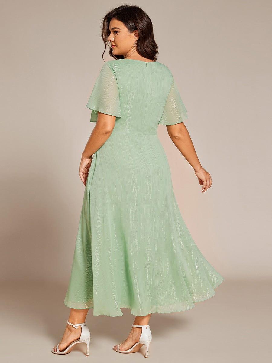 ever OPAHL|Glitter Short Sleeve A-Line Midi Wedding Guest Dress with Ruffled Hem - Image 44