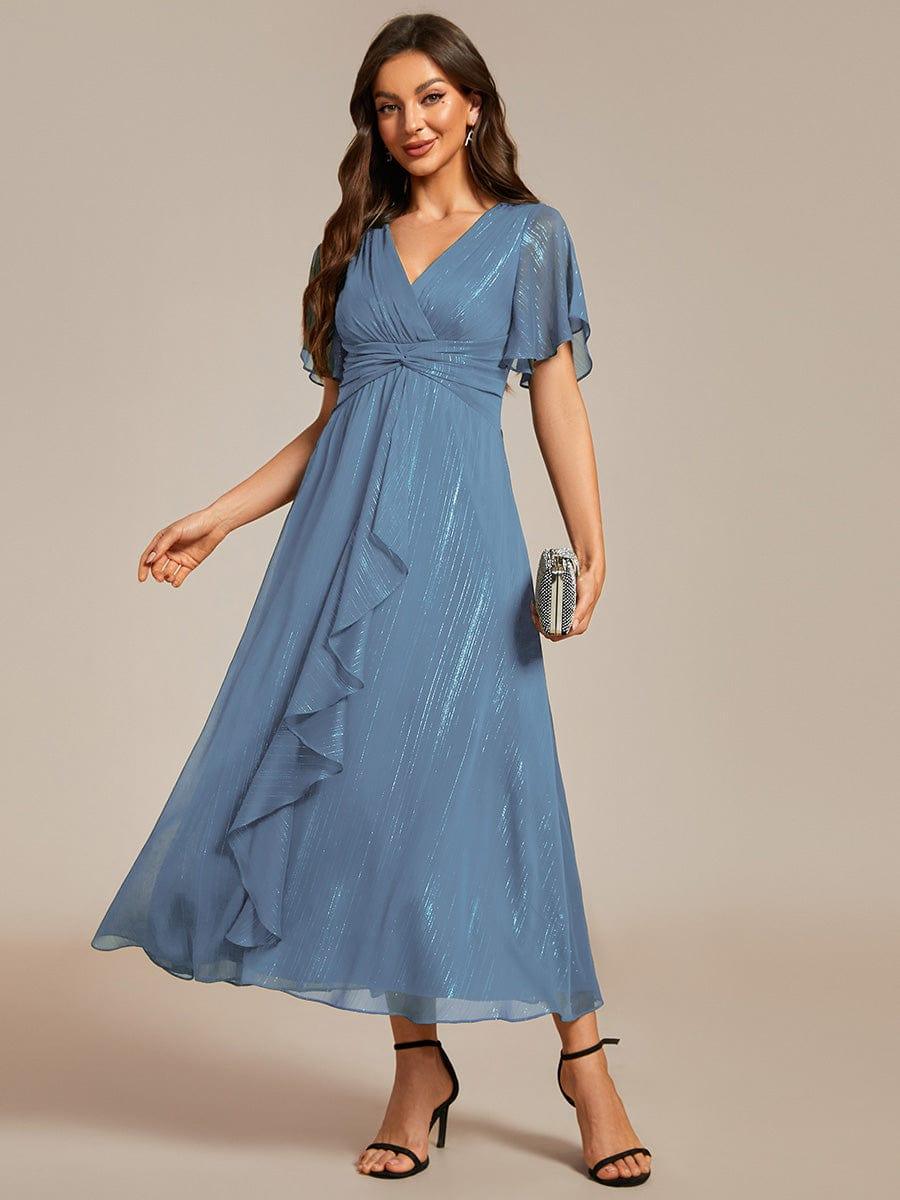 ever OPAHL|Glitter Short Sleeve A-Line Midi Wedding Guest Dress with Ruffled Hem - Image 46