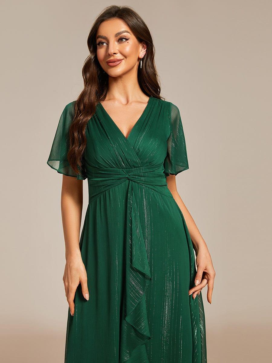 ever OPAHL|Glitter Short Sleeve A-Line Midi Wedding Guest Dress with Ruffled Hem - Image 5