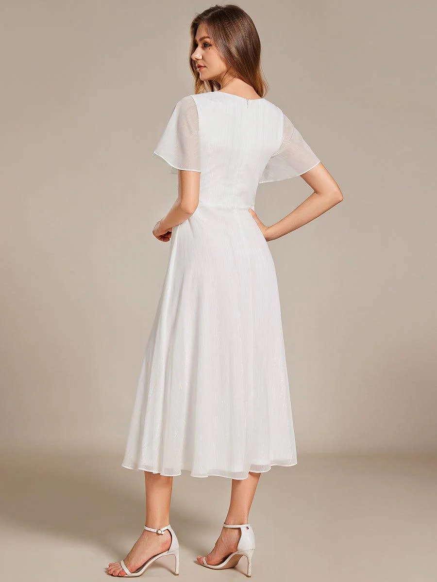 ever OPAHL|Glitter Short Sleeve A-Line Midi Wedding Guest Dress with Ruffled Hem - Image 55
