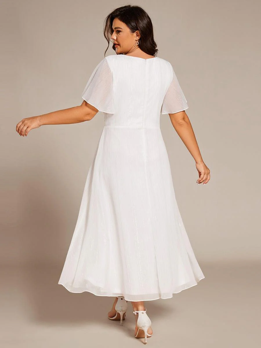 ever OPAHL|Glitter Short Sleeve A-Line Midi Wedding Guest Dress with Ruffled Hem - Image 60