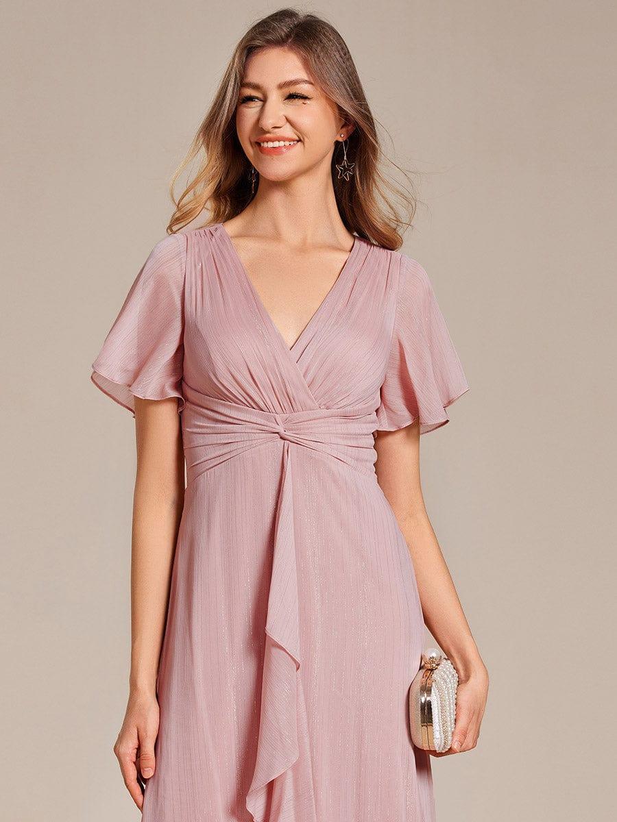 ever OPAHL|Glitter Short Sleeve A-Line Midi Wedding Guest Dress with Ruffled Hem - Image 64