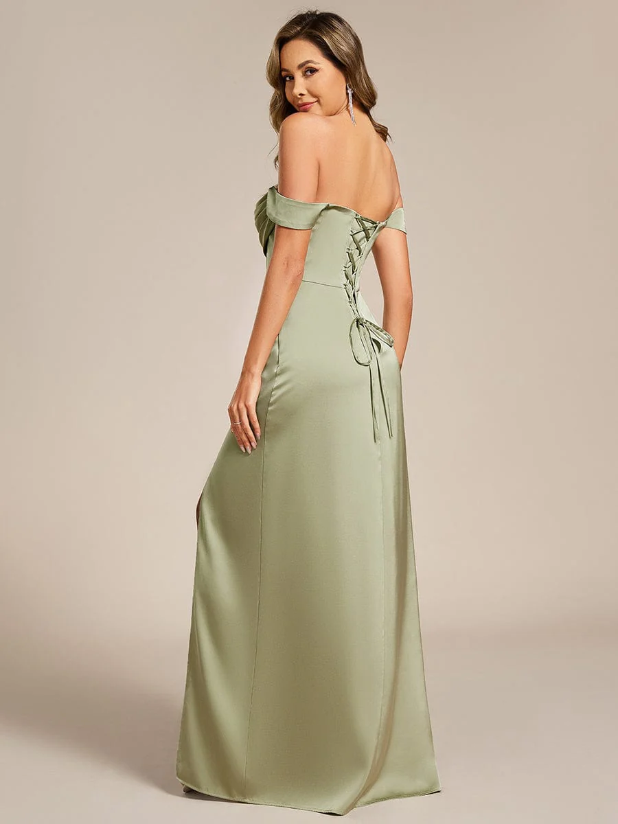ever OLIVE|Designer Off Shoulder Back-Tie Satin Bridesmaid Dress - Image 2