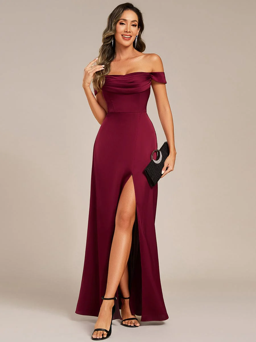 ever OLIVE|Designer Off Shoulder Back-Tie Satin Evening Dress - Image 10
