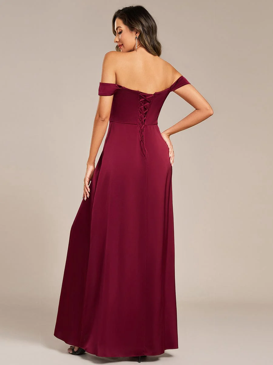 ever OLIVE|Designer Off Shoulder Back-Tie Satin Evening Dress - Image 7