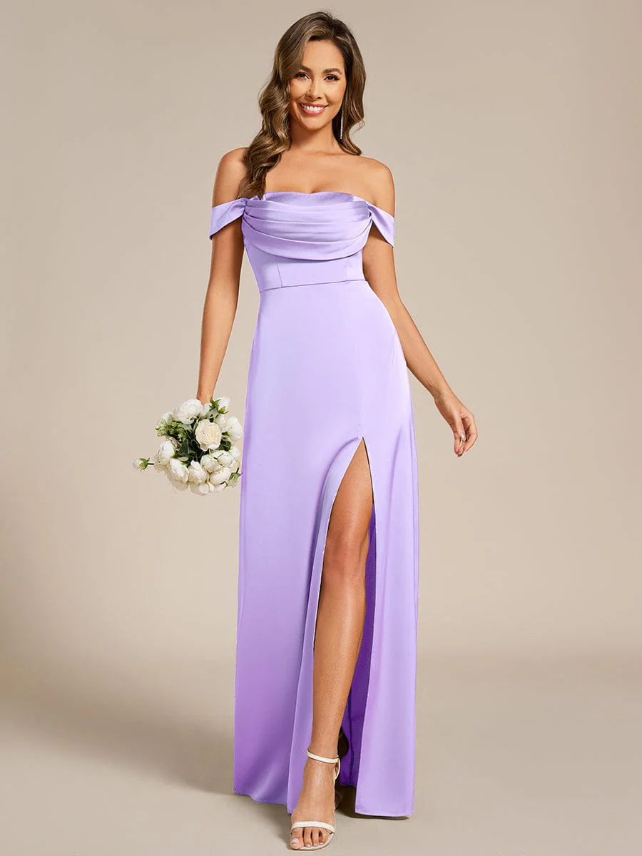 ever OLIVE|Designer Off Shoulder Back-Tie Satin Wedding Guest Dress - Image 24