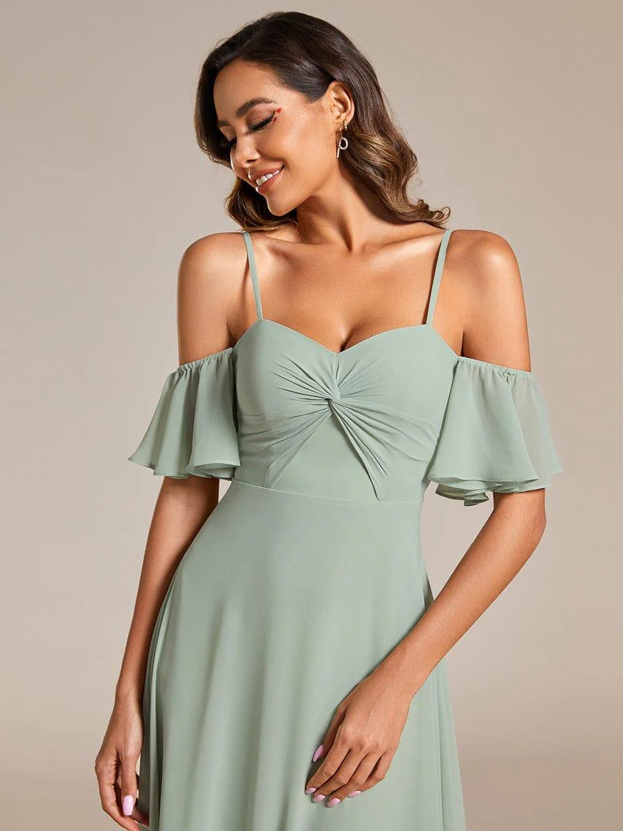 Off Shoulder Chiffon Bridesmaid Dresses with Ruffles Sleeve - Image 3