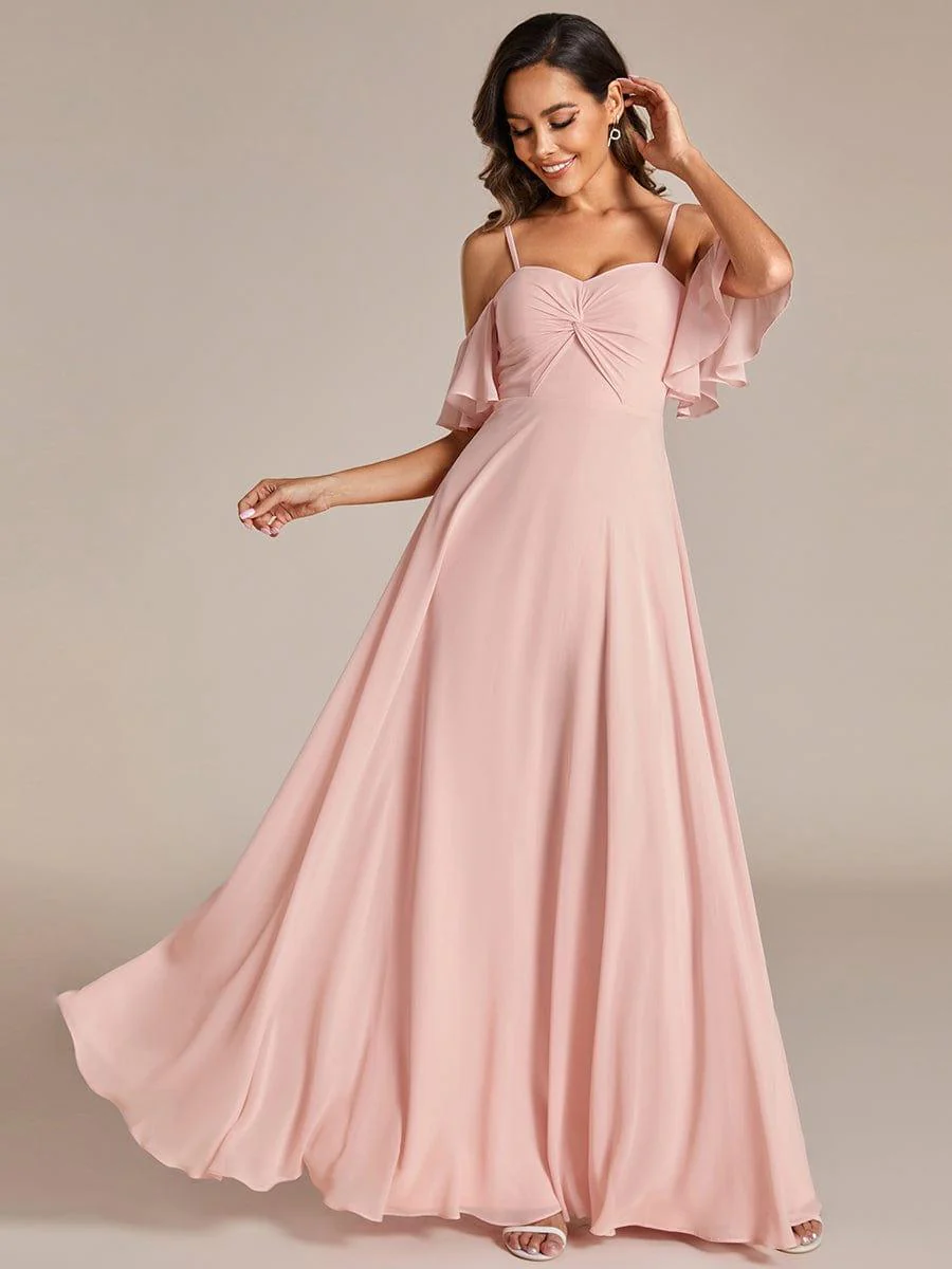 Off Shoulder Chiffon Bridesmaid Dresses with Ruffles Sleeve - Image 6