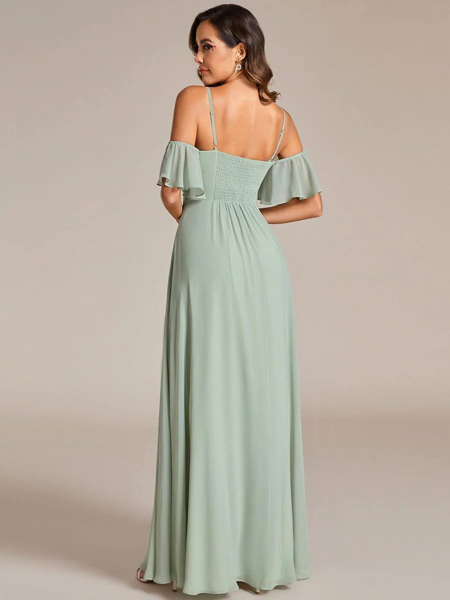 Off Shoulder Chiffon Dresses with Ruffles Sleeve In Sage Green - Image 2