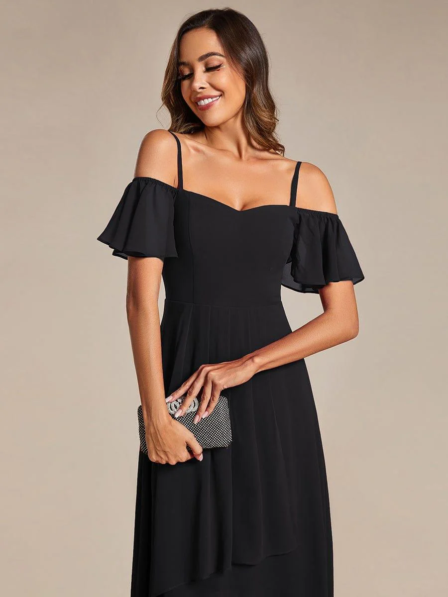 ever JORDANE|Off-Shoulder High-Low Chiffon Bridesmaid Dresses with Short Sleeves - Image 13