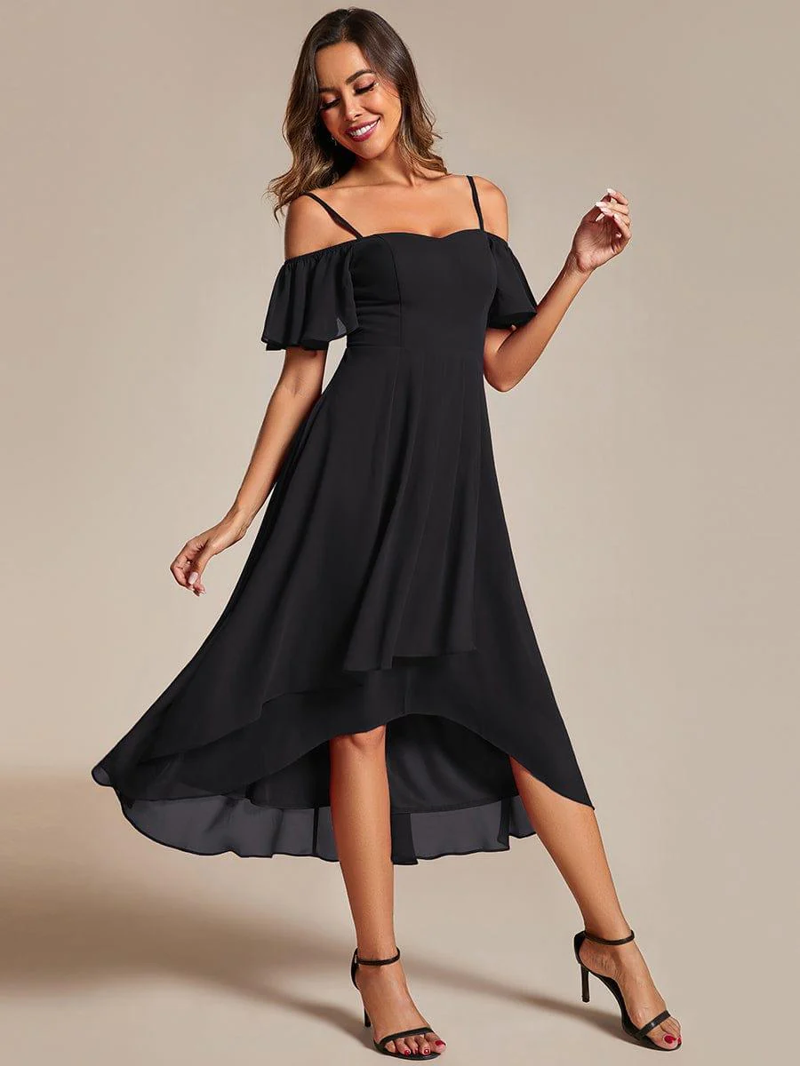 ever JORDANE|Off-Shoulder High-Low Chiffon Bridesmaid Dresses with Short Sleeves - Image 14